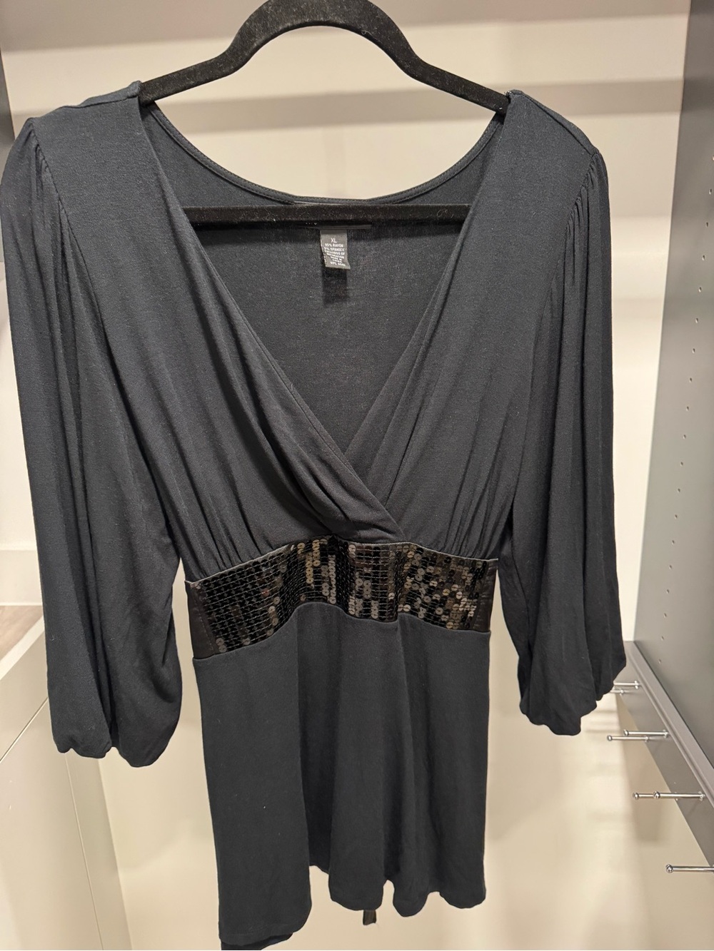 INC International Concepts Black with Satin and Sequin detail blouse